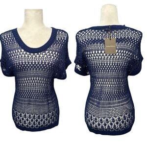 TOMMY BAHAMA Womens Size XS Linen Blend Blue Open Knit Beachy Sweater Topper NWT